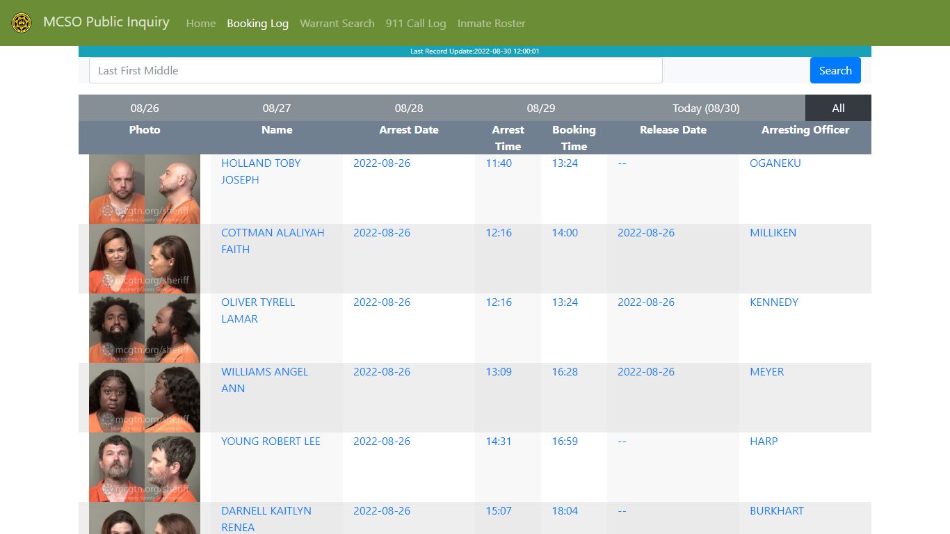 MCSO Public Inquiry: Booking Log - api.mcgtn.org